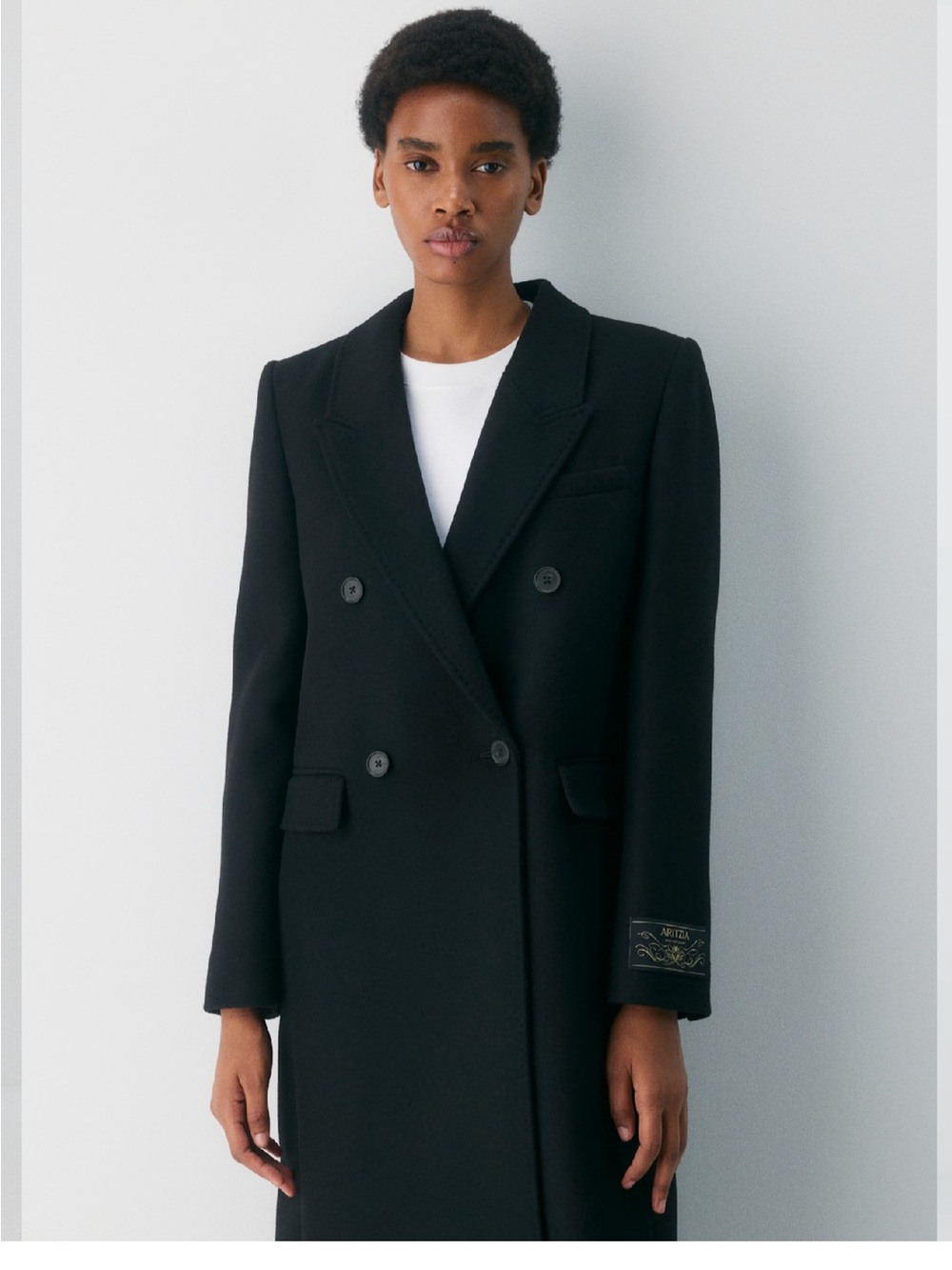 Aritzia Black Double-Breasted Long Coat